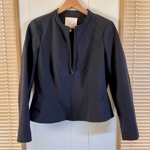 Rebecca Taylor Ava Jacket, Black, front zip, collarless, peplum, Sz 10